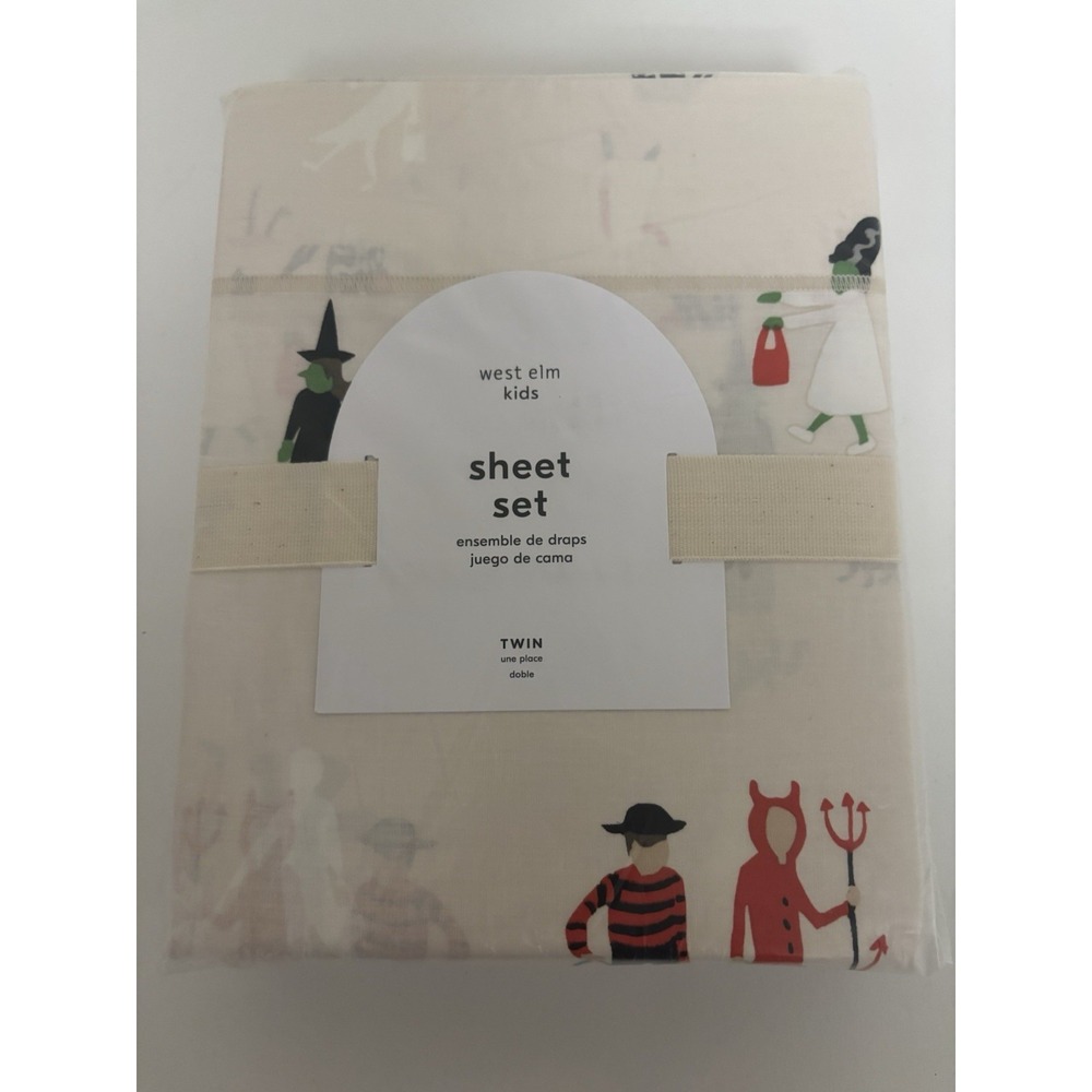 West Elm Kids Trick or Treat Glow in the Dark Halloween TWIN 4 Pc Sheet Set NEW